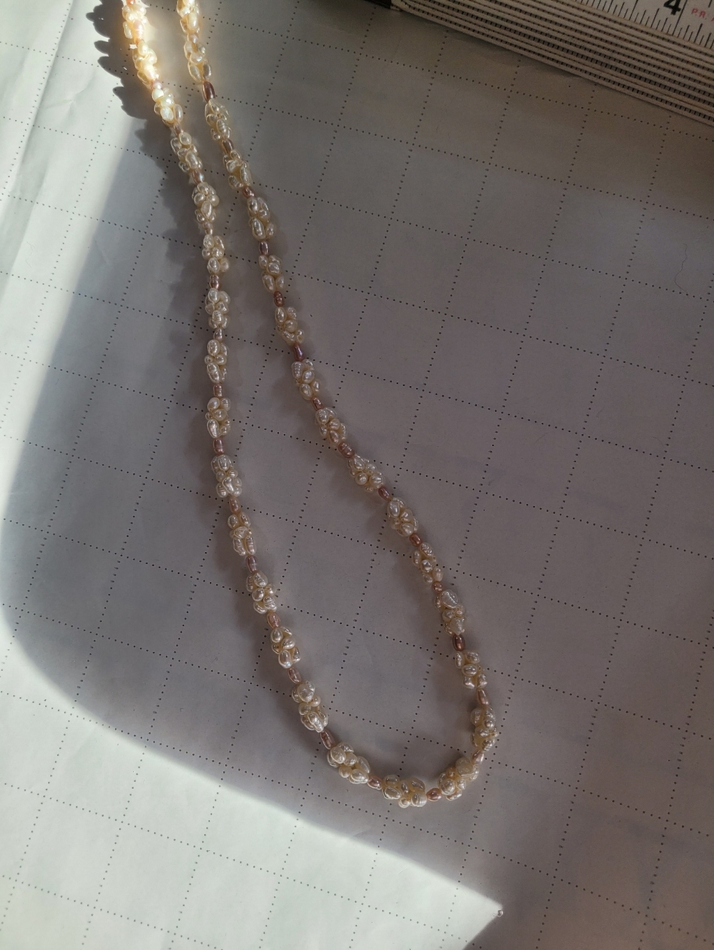 Freshwater  Baroque Pearl Beaded Necklace - White Floral Bundles Pink Spacer